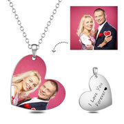 Stainless Steel Personalized Heart Color Photo&Text Necklace Adjustable 16”-20”