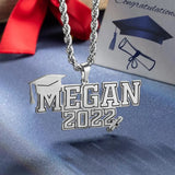 Personalized Class of 2023 Graduation Necklace with Name, Stainless Steel Bachelor Cap Name Necklace, Graduation Gift for Boy/Girl/Friend/Student