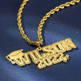 Personalized Class of 2023 Graduation Necklace with Name, Stainless Steel Bachelor Cap Name Necklace, Graduation Gift for Boy/Girl/Friend/Student