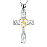 Religious Jewelry 925 Sterling Silver Two-Tone Eternal Love Heart Celtic Knot Cross Pendant Necklace