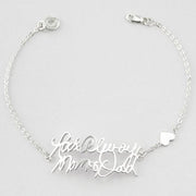 925 Sterling Silver Personalized Handwriting Name Bracelet with Heart Charm Adjustable 6”-7.5”