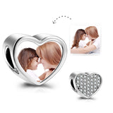 925 Sterling Silver Personalized Photo Rhinestone Love Heart Charm