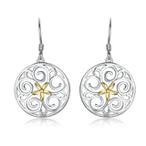 925 Sterling Silver Star Flower Pattern Round Drop Earrings