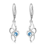 925 Sterling Silver Love Heart Leaf Shape Shiny Crystal Drop Earrings