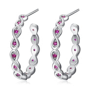 925 Sterling Silver Semicircular Dark Pink Jewels Earrings