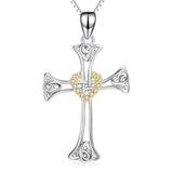 925 Sterling Silver Religious Eternal Celtic Knot Cross Heart Cubic Zirconia Heart Necklace