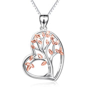 925 Sterling Silver Love Heart Shiny Tree Pendant Lucky Necklace