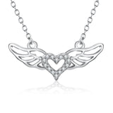 925 Sterling Silver Angel Wing Love Heart Jewels Necklace