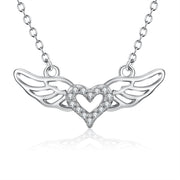 925 Sterling Silver Angel Wing Love Heart Jewels Necklace