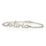 Olivia-925 Sterling Silver Personalized Name Bracelet Adjustable 6”-7.5”-White Gold Plated