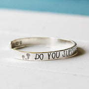 Do You Suppose She is a Wildflower cuff - 925 Sterling Silver Personalized Bangle  Adjustable 6”-7.5”-White Gold Plated