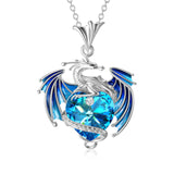 Birthstone Crystal Dragon Necklace in Sterling Silver