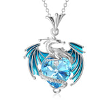 Birthstone Crystal Dragon Necklace in Sterling Silver