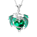 Birthstone Crystal Dragon Necklace in Sterling Silver