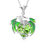 Birthstone Crystal Dragon Necklace in Sterling Silver