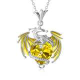 Birthstone Crystal Dragon Necklace in Sterling Silver