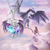 Birthstone Crystal Dragon Necklace in Sterling Silver