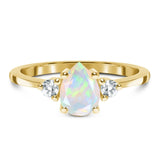 Teardrop 10K Gold 1 Carat Opal Ring Engagement Ring with Cubic Zircornia