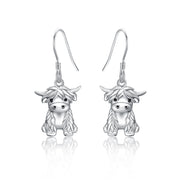 Highland Cow Earrings 925 Sterling Silver Heart Animal Jewelry