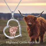 Highland Cow Necklace Sterling Silver Heart Cow Pendant Charm