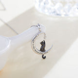 Black Cat Necklace Sterling Silver Black Cat Moon Jewelry Gifts