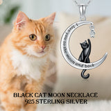 Black Cat Necklace Sterling Silver Black Cat Moon Jewelry Gifts