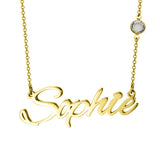 Sophie 925 Sterling Silver Personalized One Crystal Stone Name Necklace Adjustable Chain 16"-20"