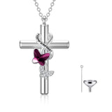 Butterfly Cross Urn Necklaces for Ashes 925 Sterling Silver Blue/Purple Crystal Butterfly Cross Necklace for Women