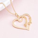 Double Names-Copper/925 Sterling Silver Personalized Heart Name Necklace -Adjustable 18”-20”