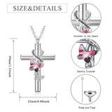 Butterfly Cross Urn Necklaces for Ashes 925 Sterling Silver Blue/Purple Crystal Butterfly Cross Necklace for Women