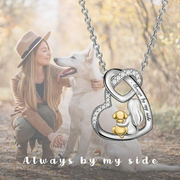 "Always By My Side" Puppy With Girl 925 Sterling Silver Cubic Zirconia Necklace