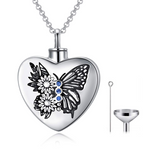 Butterfly Urn Necklace for Ashes Sterling Silver Memorial Keepsake Rose/Lotus/Sunflower Cremation Jewelry with Filling Tool