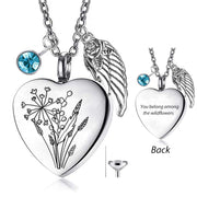 Wildflowers Urn Necklace for Ashes Sterling Silver Custom Heart-Shaped Cremation Jewelry