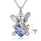 Elephant Urn Necklaces With Crystal for Ashes Sterling Silver Heart Cremation Memorial Keepsake Necklace Jewelry Gifts for Women