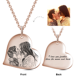 Sealed With A Kiss - 10K/14K Gold Love Heart Engraved Photo Necklace-White Gold/Yellow Gold/Rose Gold