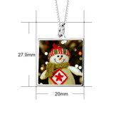 Christmas Gift- Personalized Snowman Color Photo in Square Pendant Necklace in Sterling Silver