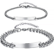 925 Sterling Silver Engraving Nameplate Couple Bracelet Set