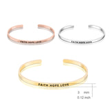 925 Sterling Silver Faith Hope Love Elegant Cuff Bracelets