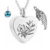 Wildflowers Urn Necklace for Ashes Sterling Silver Custom Heart-Shaped Cremation Jewelry