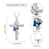 Butterfly Cross Urn Necklaces for Ashes 925 Sterling Silver Blue/Purple Crystal Butterfly Cross Necklace for Women