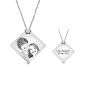 925 Sterling Silver RHOMBUS PHOTO ENGRAVED NECKLACE