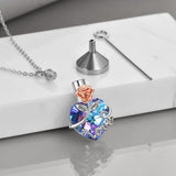 Sterling Silver Rose Love Heart Crystal Urn Necklace for Ashes Womens Rose Cremation Jewelry