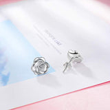 3D Rose Flower Earrings Sterling Silver Jewelry for Women Girl