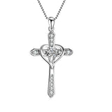 Cross Heart Women Necklace 925 Sterling Silver Polished Infinity Heart Necklace 18"