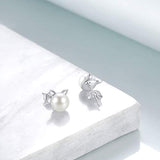 Cat Pearl Earrings Sterling Silver Cute Stud Earrings