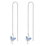 Blue Butterfly Earrings Threader Earrings with Crystal