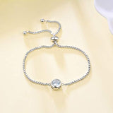 Sterling Silver Adjustable Chain Bracelet Single Round Cubic Zirconia Bracelet