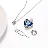 Sterling Silver Urn Necklaces for Ashes Engraved I Love You Pendant Cremation Necklace with Blue Heart Crystals Fine Memorial Jewelry