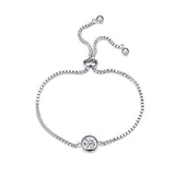 Sterling Silver Adjustable Chain Bracelet Single Round Cubic Zirconia Bracelet