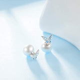 Butterfly Earrings Sterling Silver Pearl Double Sided Balls Stud Earrings